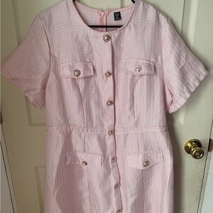 SHEIN Pink Tweed Button-Up Dress